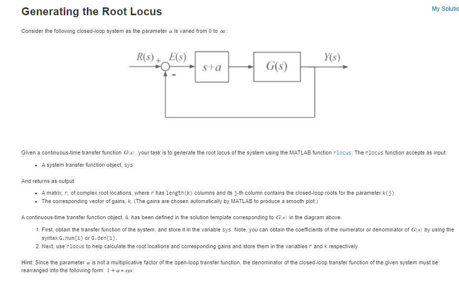 Generating the Root Locus My Solutia Consider the | Chegg.com