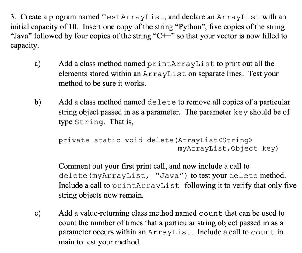what is an arraylist? | testingdocs Images High... Solved 3. Create a program named TestArrayList, and declare | Chegg.com