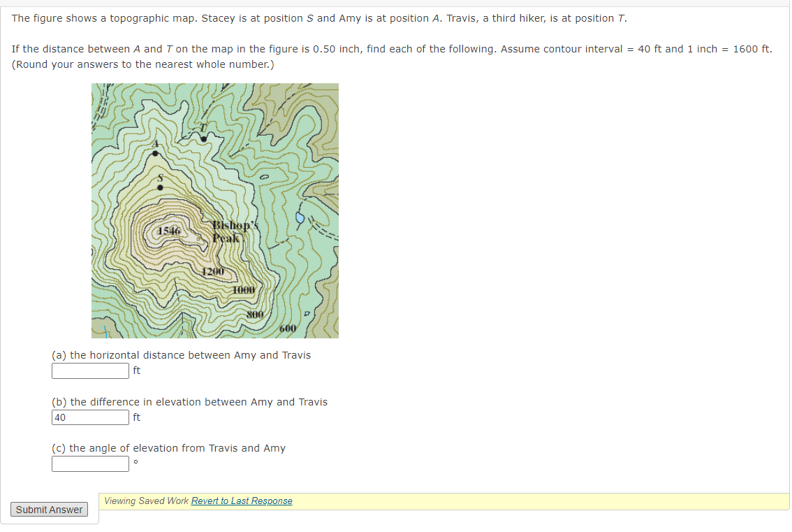 Solved The Figure Shows A Topographic Map. Stacey Is At | Chegg.com