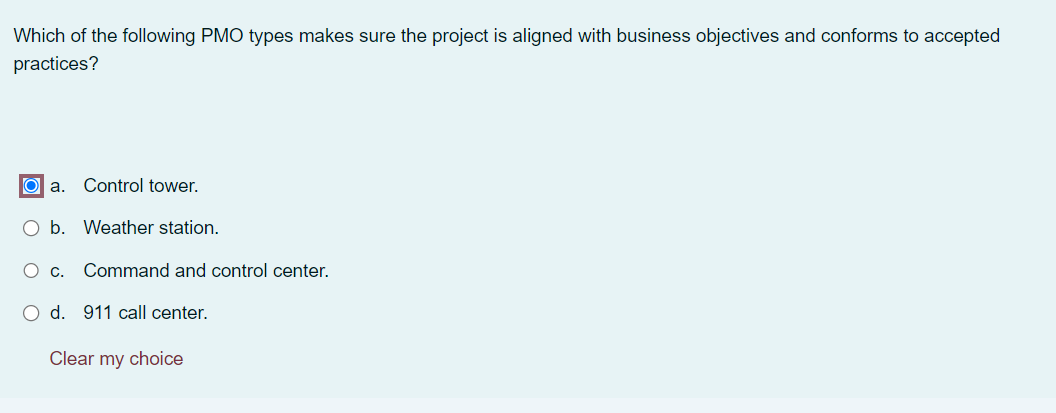 Solved Which of the following PMO types makes sure the | Chegg.com