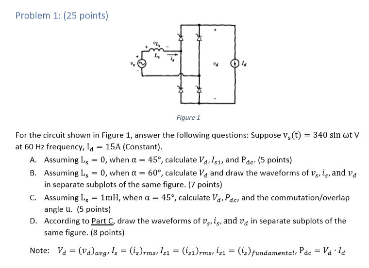 Solved Problem 1: (25 points) Фи Figure 1 For the circuit | Chegg.com