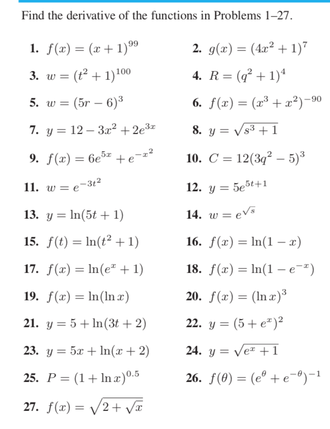 Solved Find The Derivative Of The Functions In Problems 1 Chegg Com