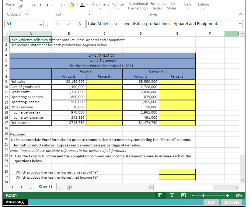Performing Vertical Analysis using Excel's IF and | Chegg.com