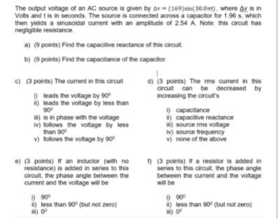 Solved The output voltage of an AC source is given by Av - | Chegg.com