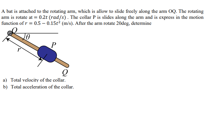 Calculate Arm Rotation Solved A bat is attached to the rotating arm, which is allow | Chegg.com