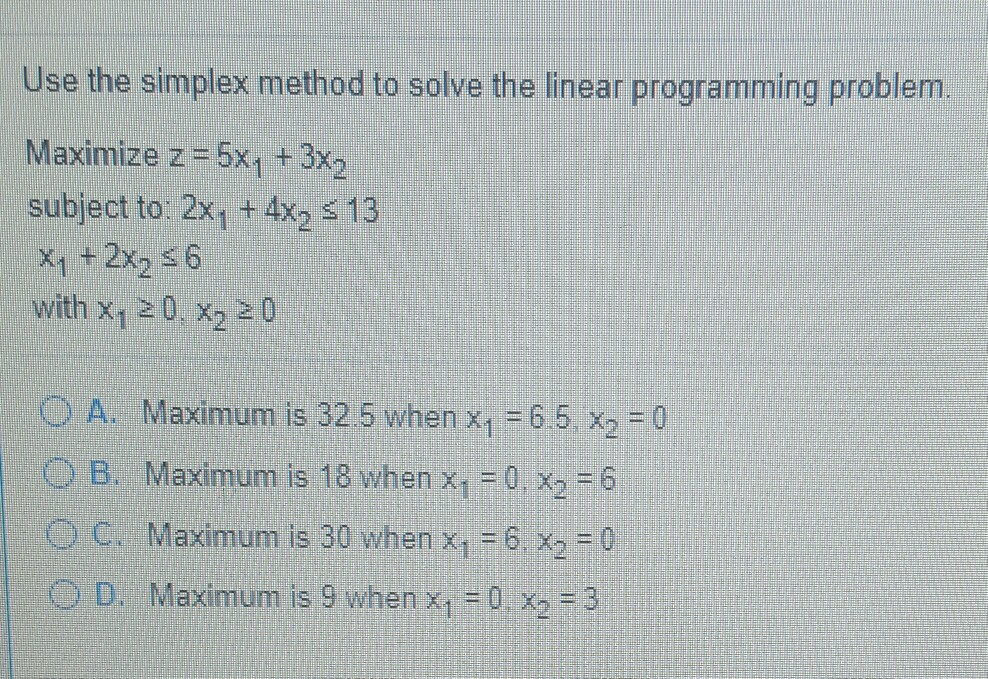 Solved Use the simplex method to solve the linear | Chegg.com