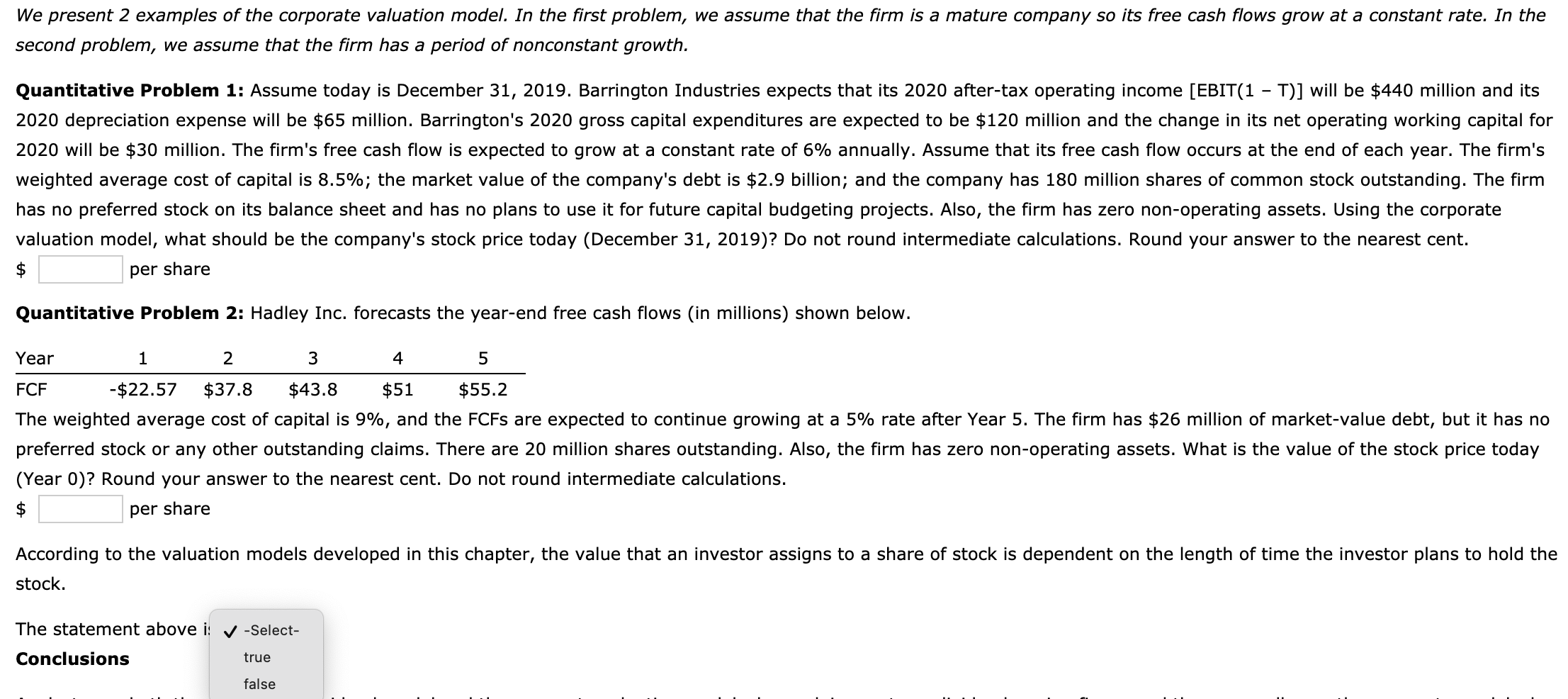 Solved We Present 2 Examples Of The Corporate Valuation | Chegg.com