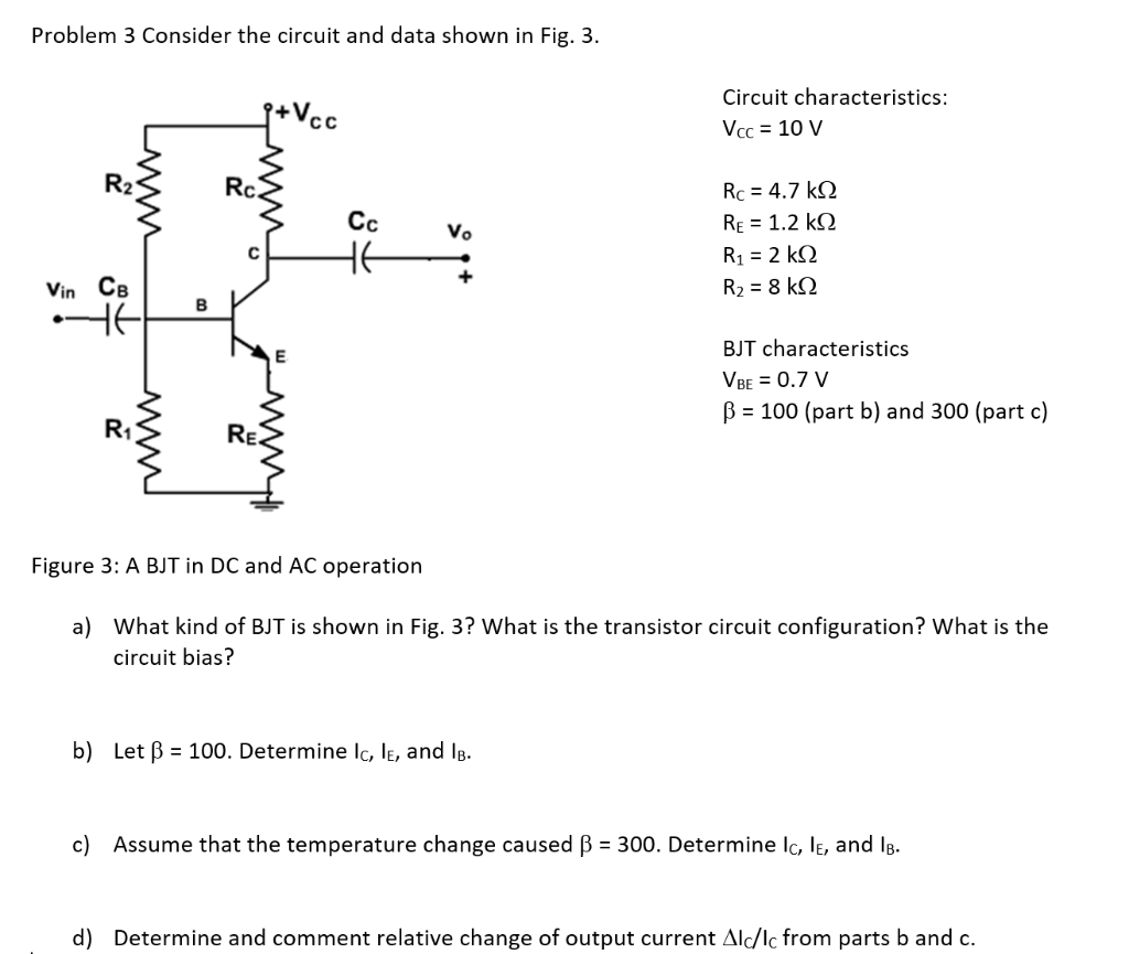Solved Problem 3 Consider the circuit and data shown in Fig. | Chegg.com