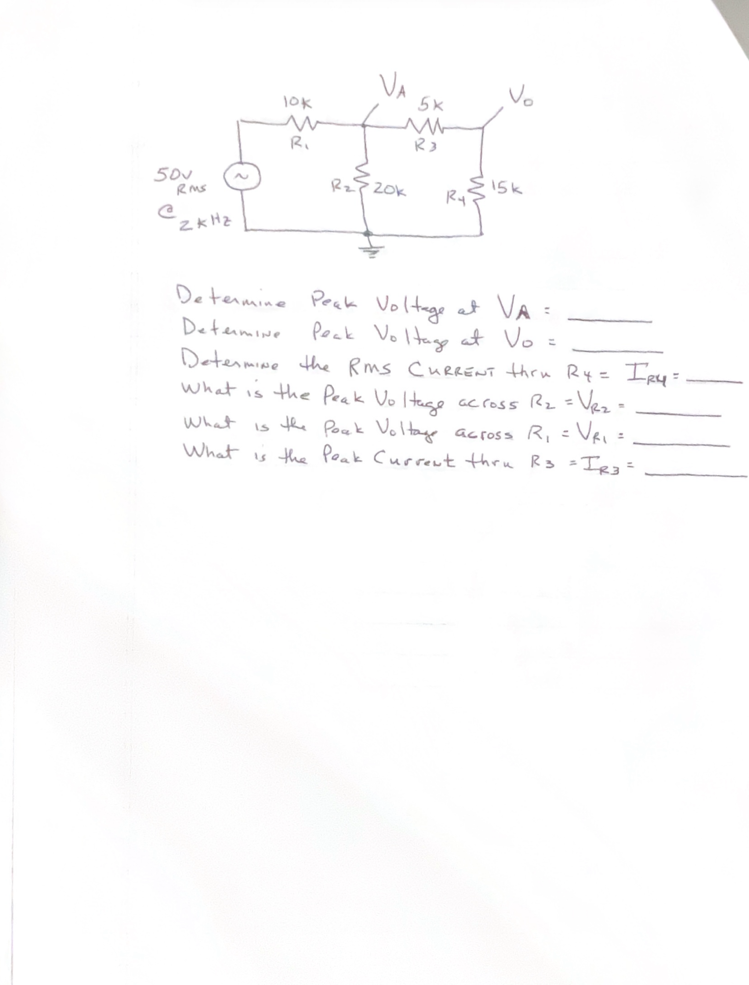 Solved Determine Peak Voltage at VA= Determine Peak V0 Itagg | Chegg.com