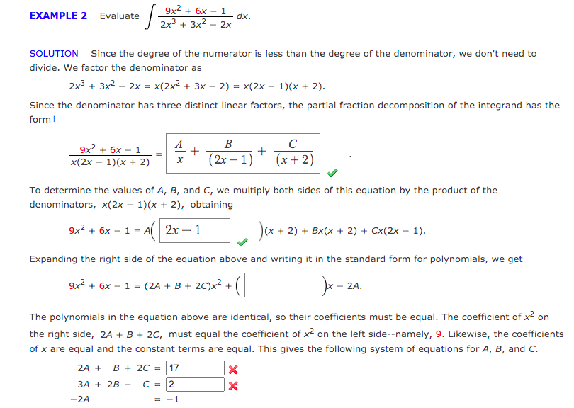 solved-evaluate-9x2-6x-1-2x3-3x2-2x-dx-chegg