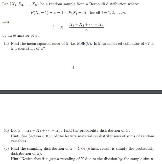 Solved Let X1 X2 Xn Be A Random Sample From A 