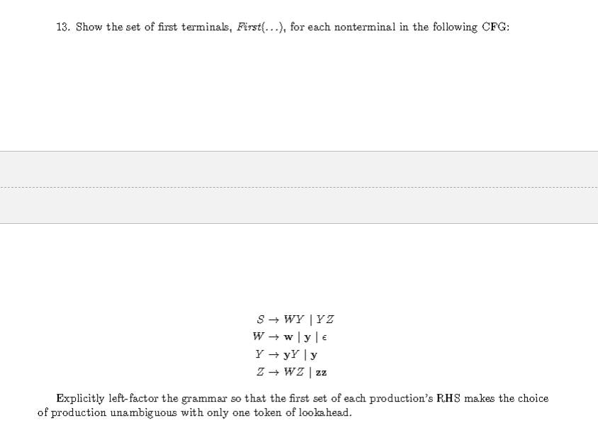 Solved 13. Show the set of first terminals, First(...), for | Chegg.com