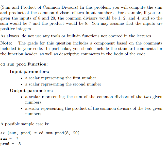 Solved (Sum and Product of Common Divisors) In this problem, | Chegg.com