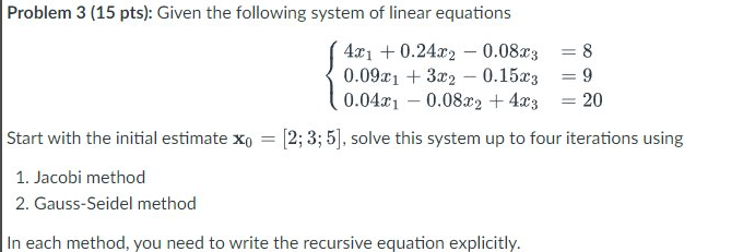 Solved Problem 3 (15 pts): Given the following system of | Chegg.com