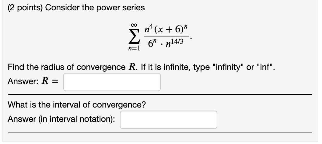 Solved 2 Points Consider The Power Series 𝑛 1 1 𝑛𝑛8𝑛 Chegg Com