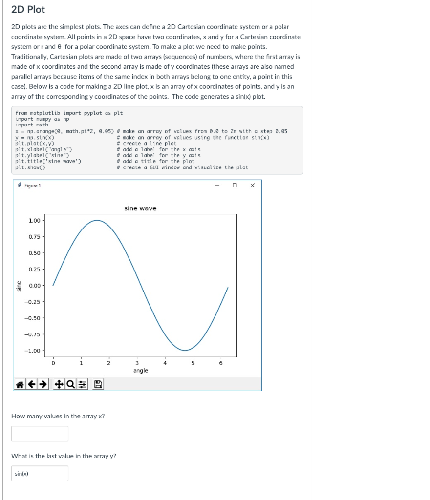 2D Plot
2D plots are the simplest plots. The axes can define a 2D Cartesian coordinate system or a polar coordinate system. A