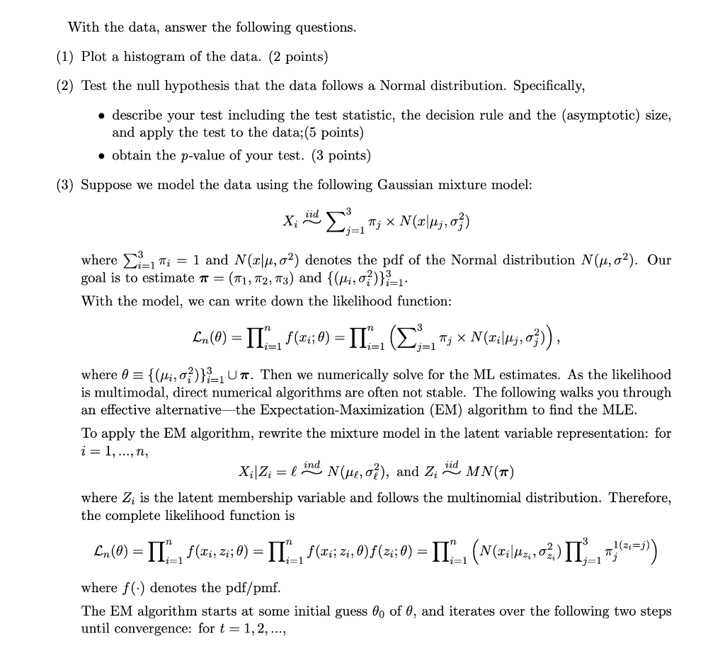 With the data, answer the following questions. (1) | Chegg.com