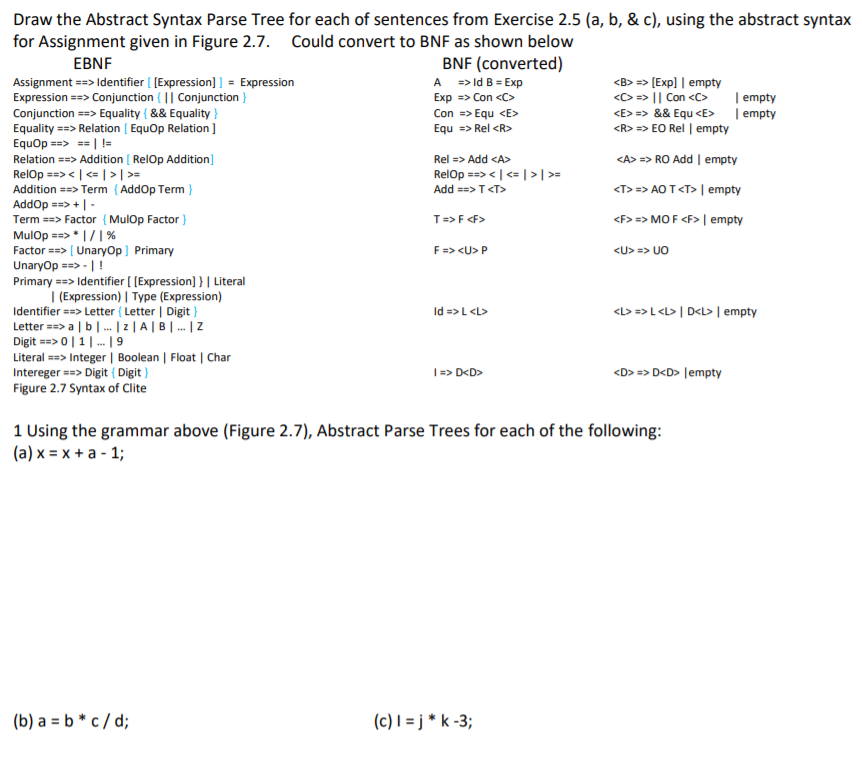 Solved Draw the Abstract Syntax Parse Tree for each of | Chegg.com
