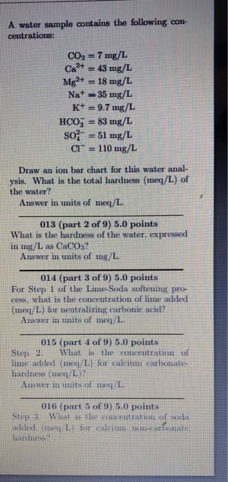 Solved A water sample contains the following con- | Chegg.com