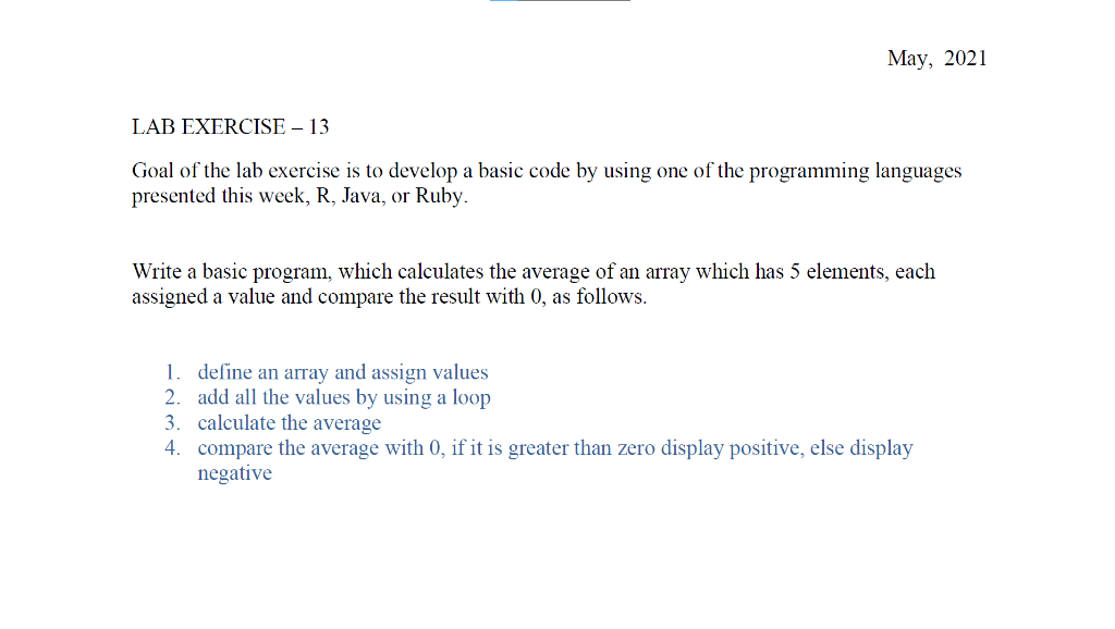 Solved May, 2021 LAB EXERCISE – 13 Goal of the lab exercise | Chegg.com