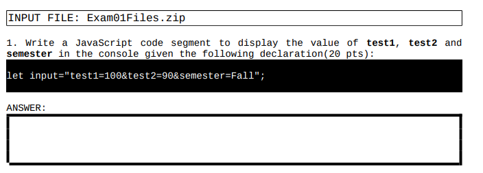 Solved INPUT FILE: Examo1Files.zip 1. Write a JavaScript | Chegg.com