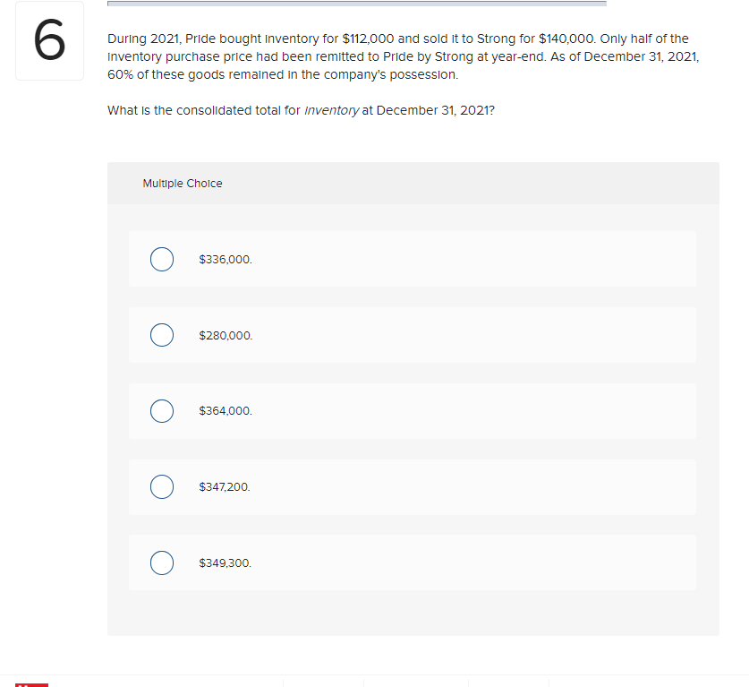 Solved During 2021 , Pride bought inventory for 112,000 and