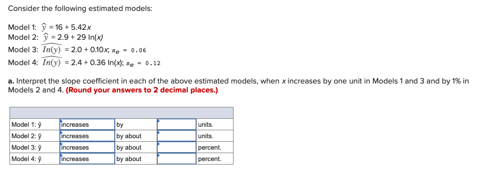 Solved Consider the following estimated models Model 1: y-16 | Chegg.com