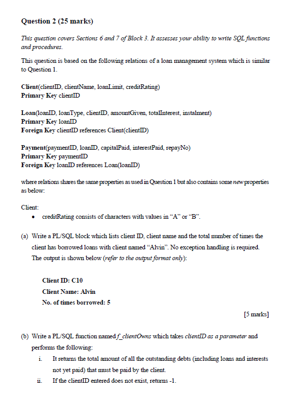 Solved Question 2 (25 marks) This question covers Sections 6 | Chegg.com