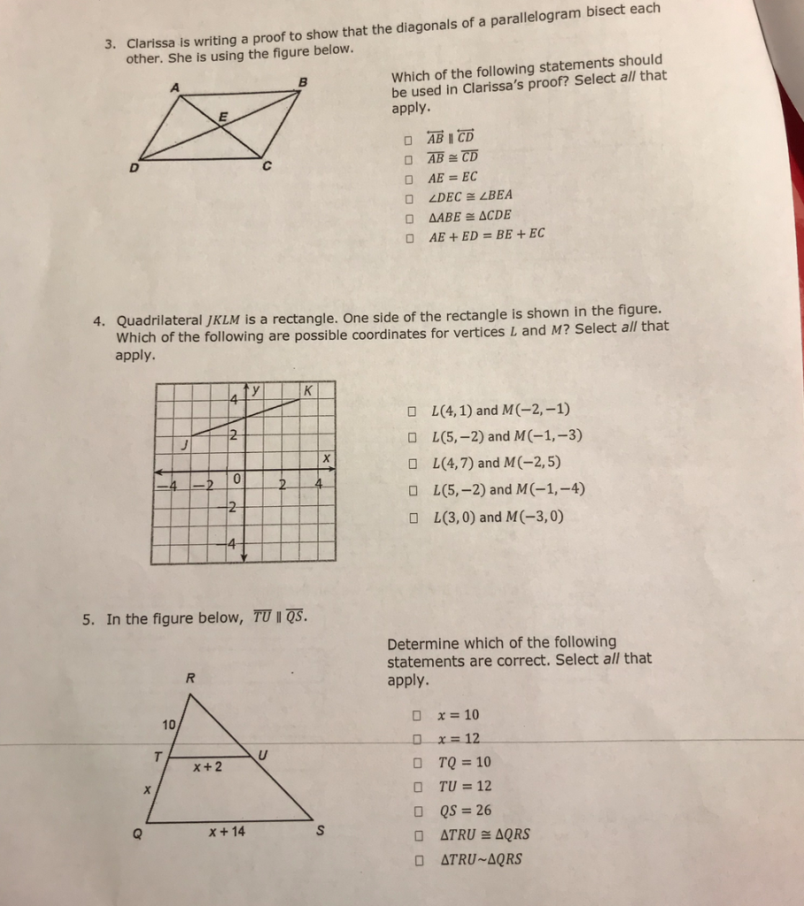 Solved arissa is writing a proof to show that the diagonals | Chegg.com