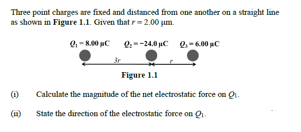 Solved Three point charges are fixed and distanced from one | Chegg.com