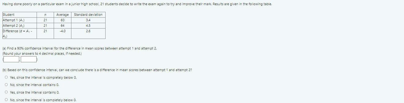 Solved A Find A 90 Confidence Interval For The Difference Chegg