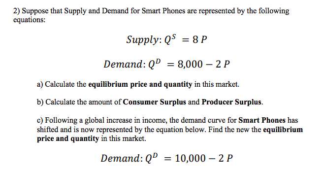 Solved 2) Suppose that Supply and Demand for Smart Phones | Chegg.com