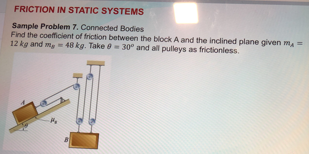Solved FRICTION IN STATIC SYSTEMS Sample Problem 7. | Chegg.com