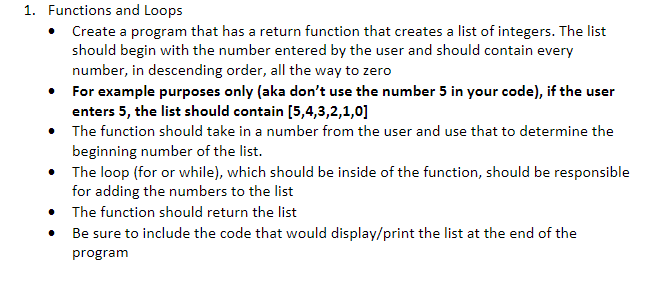 Solved 1. Functions and Loops - Create a program that has a | Chegg.com