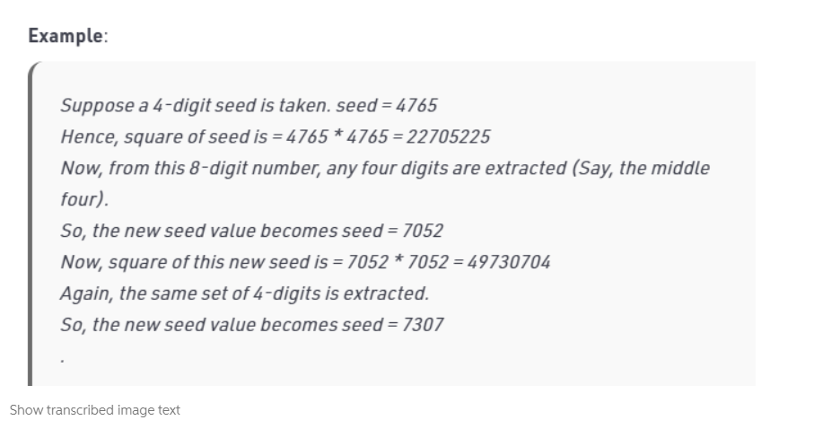 Solved I want you to express the middle square method with | Chegg.com