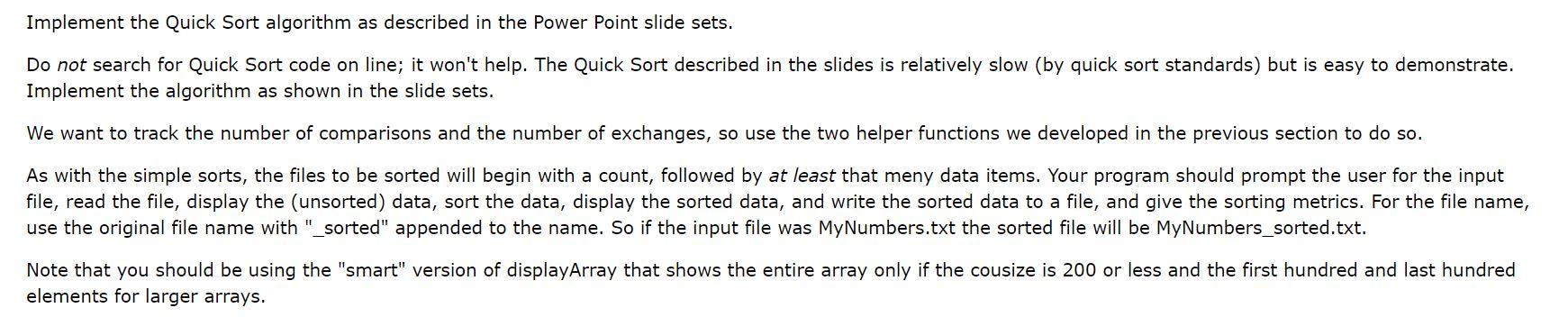 Implement the Quick Sort algorithm as described in | Chegg.com