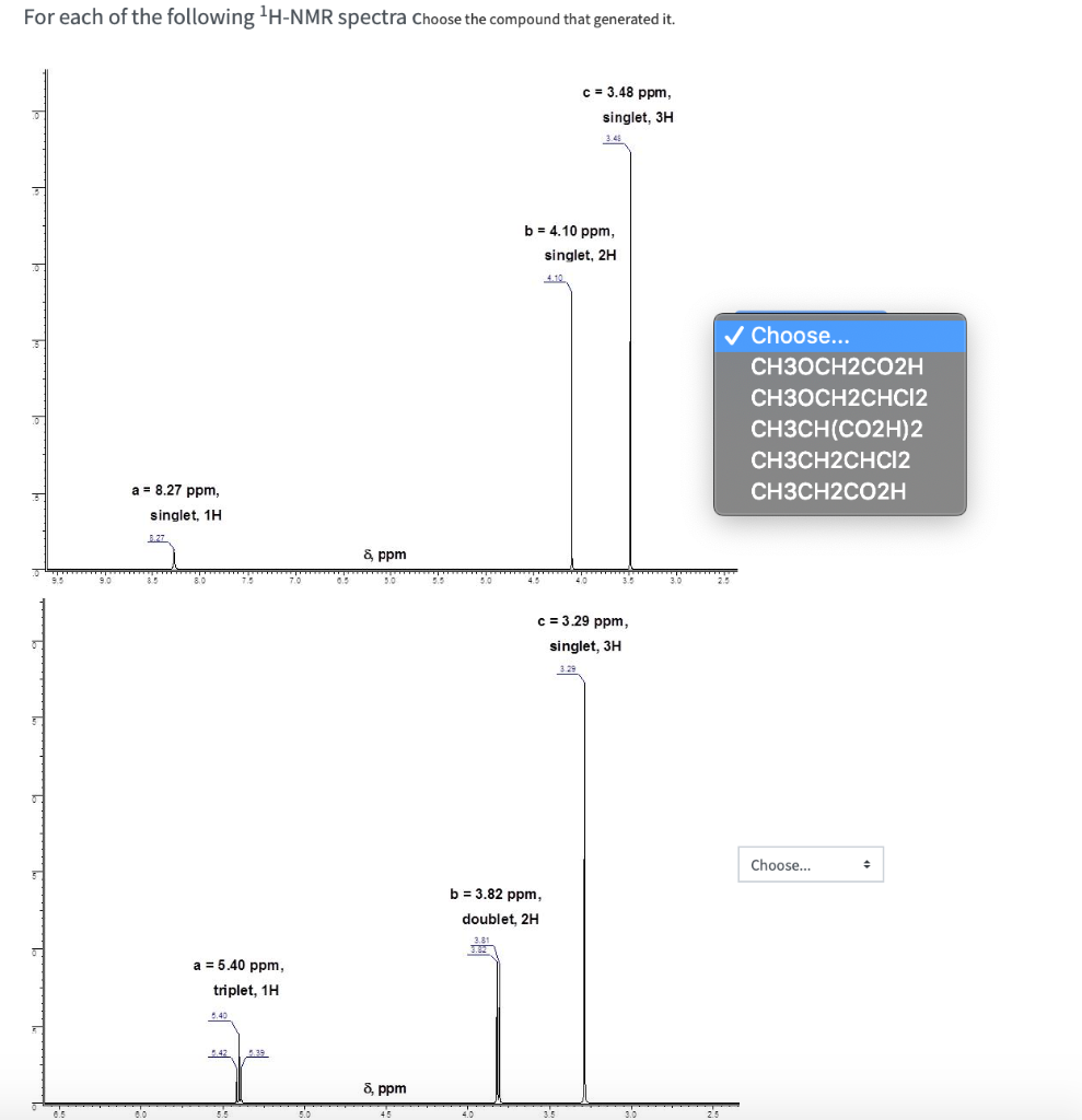 Solved For each of the following +H-NMR spectra Choose the | Chegg.com