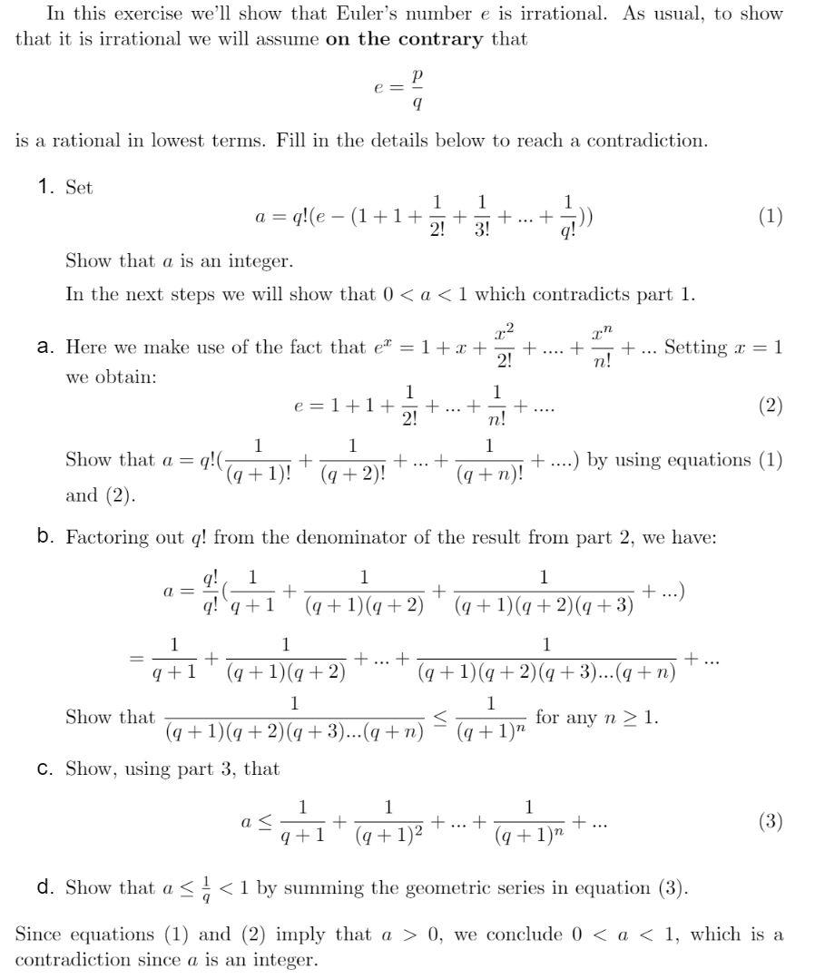 Solved In this exercise we'll show that Euler's number e is | Chegg.com