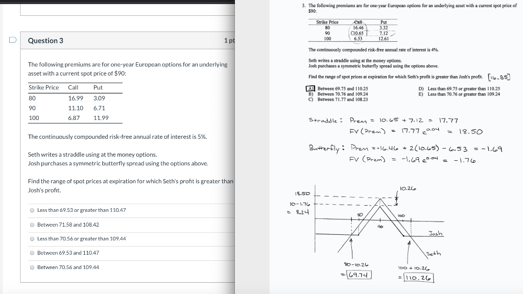 Solved 3. The following premiums are for one-year European | Chegg.com