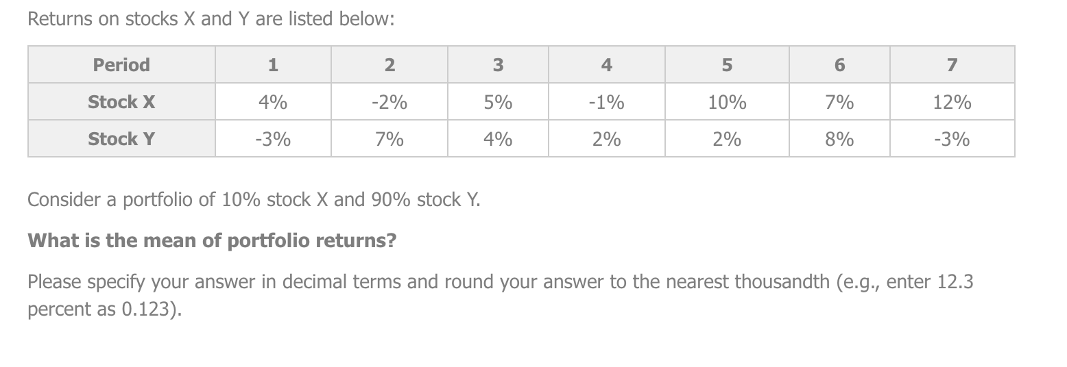Solved Returns on stocks X and Y are listed below: Consider | Chegg.com