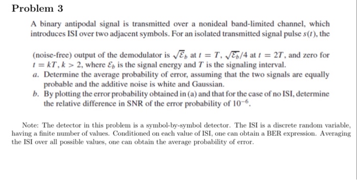 Solved A binary antipodal signal is transmitted over a | Chegg.com