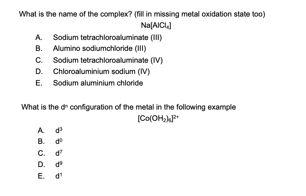 Solved What Is The Name Of The Complex? (fill In Missing 