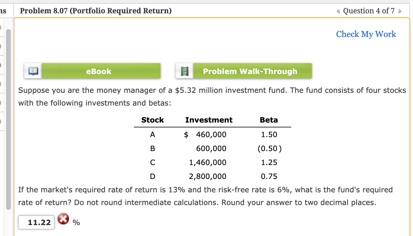 Solved 25 Problem 8.07 (Portfolio Required Return) Question | Chegg.com