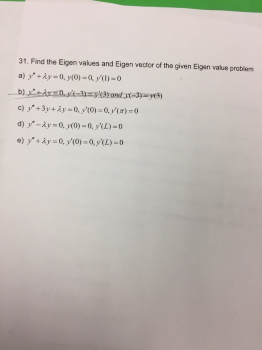 Solved 31. Find the Eigen values and Eigen vector of the | Chegg.com