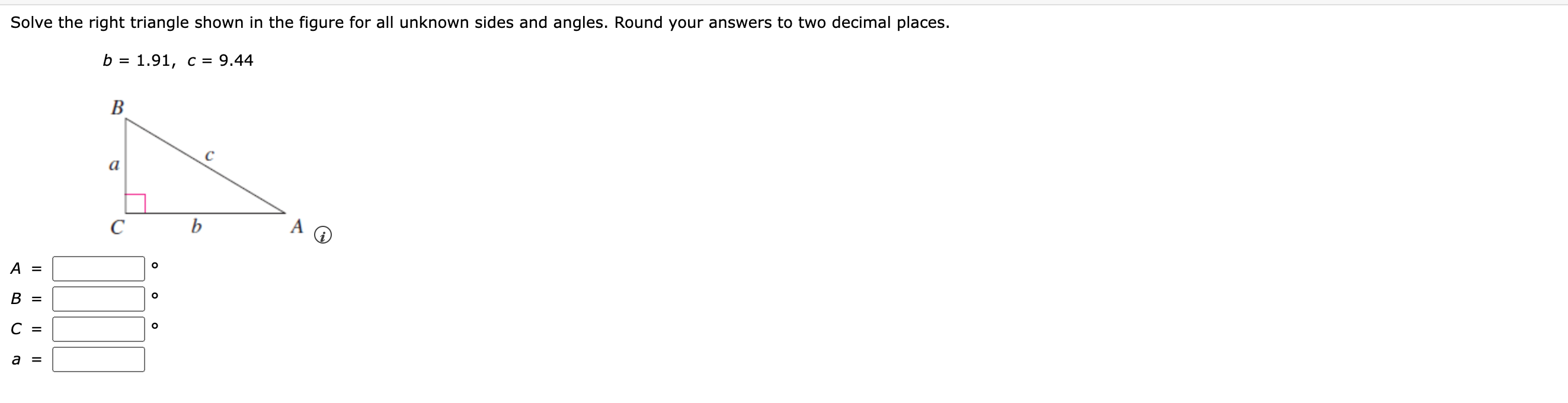 Solved Solve the right triangle shown in the figure for all | Chegg.com