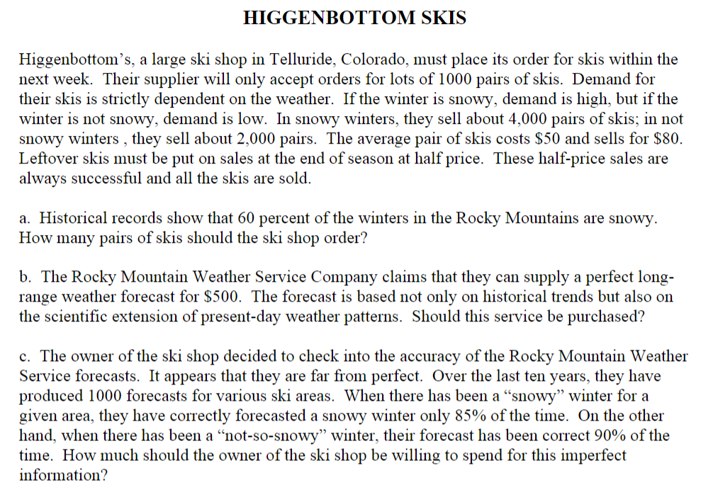 Solved HIGGENBOTTOM SKIS Higgenbottom’s, a large ski shop in | Chegg.com