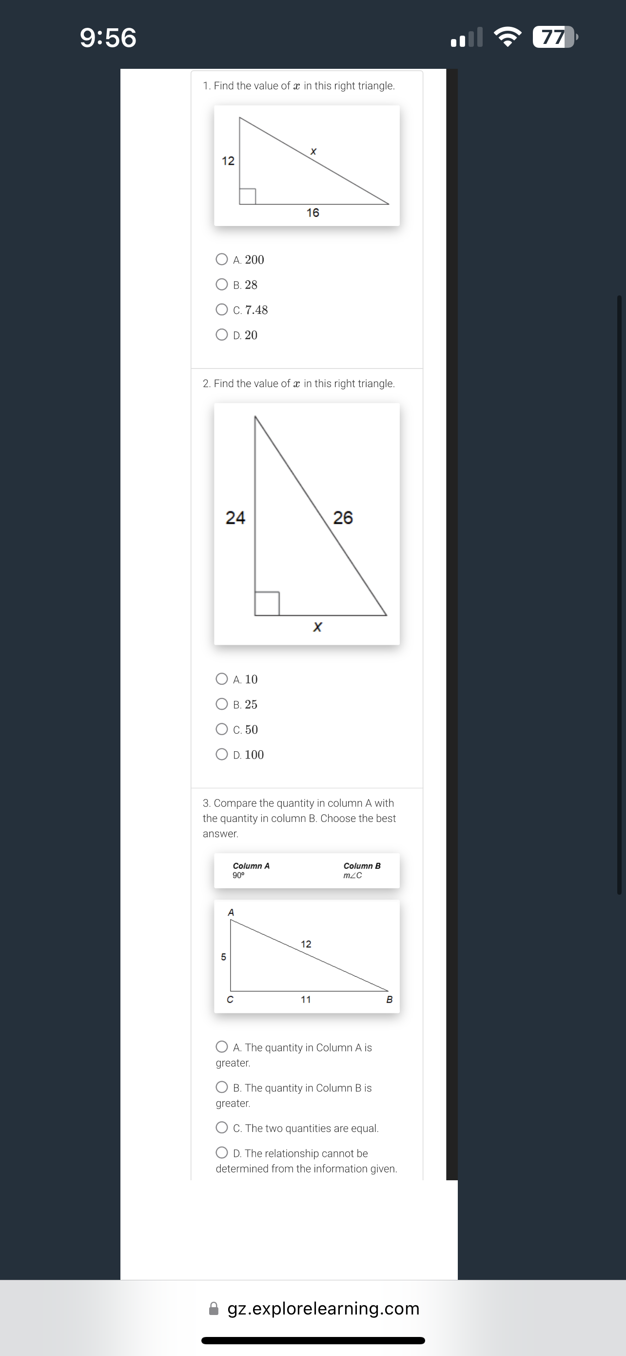 how do i find the value of x in a right triangle