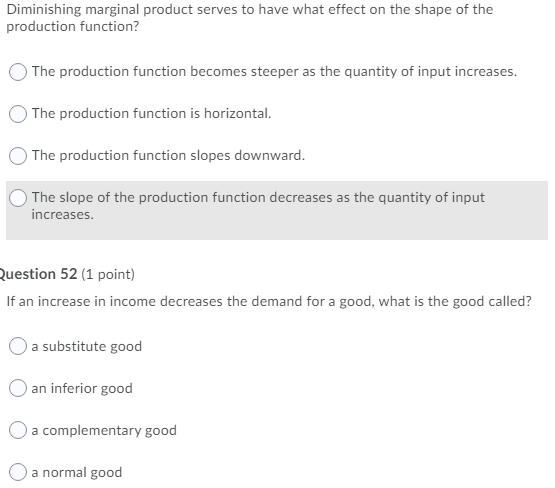 Solved Diminishing Marginal Product Serves To Have What | Chegg.com