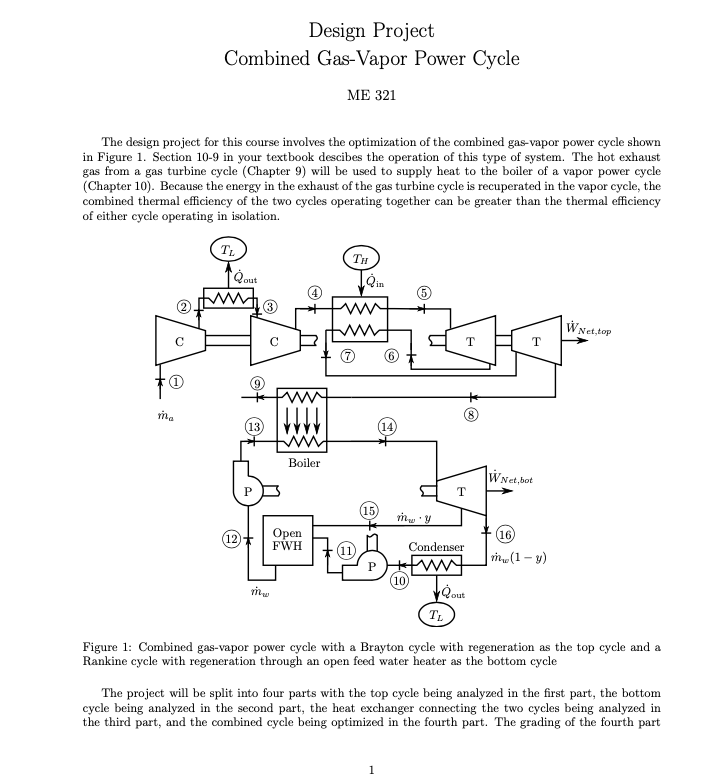 Solved Design Project Combined Gas-Vapor Power Cycle ME 321 | Chegg.com