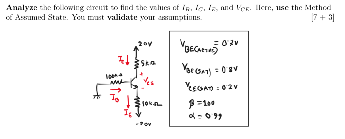 Solved Analyze The Following Circuit To Find The Values Of | Chegg.com